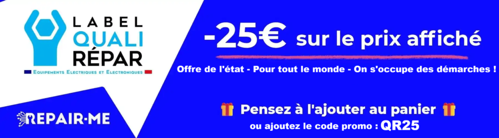 REPAIR-ME, réparateur labellisé QualiRépar : bénéficiez du Bonus Réparation immédiatement Chez REPAIR-ME, nous sommes réparateur labellisé QualiRépar, un dispositif officiel soutenu par l’État pour encourager la réparation plutôt que le remplacement. 👉 Concrètement ? Vous bénéficiez d’un Bonus Réparation immédiat, déduit directement de votre facture, sans avance de frais ni démarche administrative. 🔎 Qu’est-ce que le label QualiRépar ? Le label QualiRépar est une certification nationale délivrée aux professionnels de la réparation respectant des critères stricts : Transparence des prix Traçabilité des pièces Engagement environnemental Compétence technique vérifiée Garantie claire et écrite Ce label s’inscrit dans le cadre de la loi Anti-Gaspillage pour une Économie Circulaire (AGEC). Choisir un réparateur labellisé, c’est choisir un professionnel contrôlé et reconnu. ♻️ Le Bonus Réparation : comment ça fonctionne ? Grâce au fonds réparation, vous pouvez bénéficier d’une réduction immédiate sur vos réparations éligibles. Chez REPAIR-ME : ✔️ Aucune démarche à faire ✔️ Aucune paperasse ✔️ La remise est appliquée directement sur la facture ✔️ Nous gérons toute la partie administrative Le montant du bonus dépend du type d’appareil et de la réparation effectuée. 📱 Quelles réparations sont éligibles ? Le label QualiRépar couvre de nombreuses réparations : Remplacement d’écran Changement de batterie Réparation connecteur de charge Remplacement caméra Micro / haut-parleur Boutons Pannes électroniques courantes L’objectif est clair : prolonger la durée de vie des appareils électroniques. 🌍 Pourquoi choisir un réparateur QualiRépar ? Faire réparer plutôt que remplacer permet de : Réduire les déchets électroniques Diminuer l’empreinte carbone liée à la fabrication Préserver les ressources rares Soutenir l’économie locale et circulaire Chez REPAIR-ME, nous défendons une réparation responsable, durable et cohérente. 🛠️ REPAIR-ME : expertise, transparence et engagement Au-delà du label, nous mettons un point d’honneur à : Proposer plusieurs niveaux de qualité de pièces Expliquer clairement les différences techniques Adapter la solution au besoin réel du client Garantir nos réparations Privilégier la réparation durable plutôt que le remplacement systématique Le label QualiRépar vient renforcer un engagement déjà présent dans notre ADN : 👉 réparer mieux, réparer plus longtemps, réparer intelligemment. ❓ FAQ – Label QualiRépar & Bonus Réparation Le bonus est-il immédiat ? Oui. La réduction est directement déduite de votre facture. Dois-je faire une demande auprès de l’État ? Non. Nous nous occupons de tout. Toutes les réparations sont-elles éligibles ? Seules les réparations prévues par le dispositif officiel peuvent bénéficier du bonus. Le bonus est-il cumulable avec d’autres offres ? Selon les cas, oui. Nous vous informons en toute transparence. La qualité est-elle différente parce qu’il y a un bonus ? Non. Le label impose justement un niveau de qualité et de traçabilité strict. REPAIR-ME, votre réparateur labellisé QualiRépar Choisir REPAIR-ME, c’est : ✔️ Bénéficier du Bonus Réparation ✔️ Faire un geste concret pour la planète ✔️ Prolonger la vie de votre smartphone ✔️ Faire confiance à un professionnel certifié La réparation est aujourd’hui une évidence économique et écologique. Et avec le label QualiRépar, elle devient encore plus accessible.